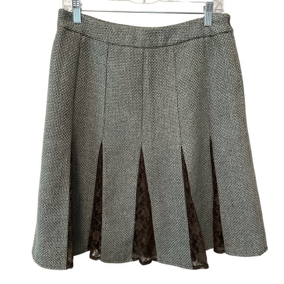 Worthington Retro Tweed Flared Pleated Preppy Skirt Brown Lace Peekaboo Size 10 - Picture 1 of 9